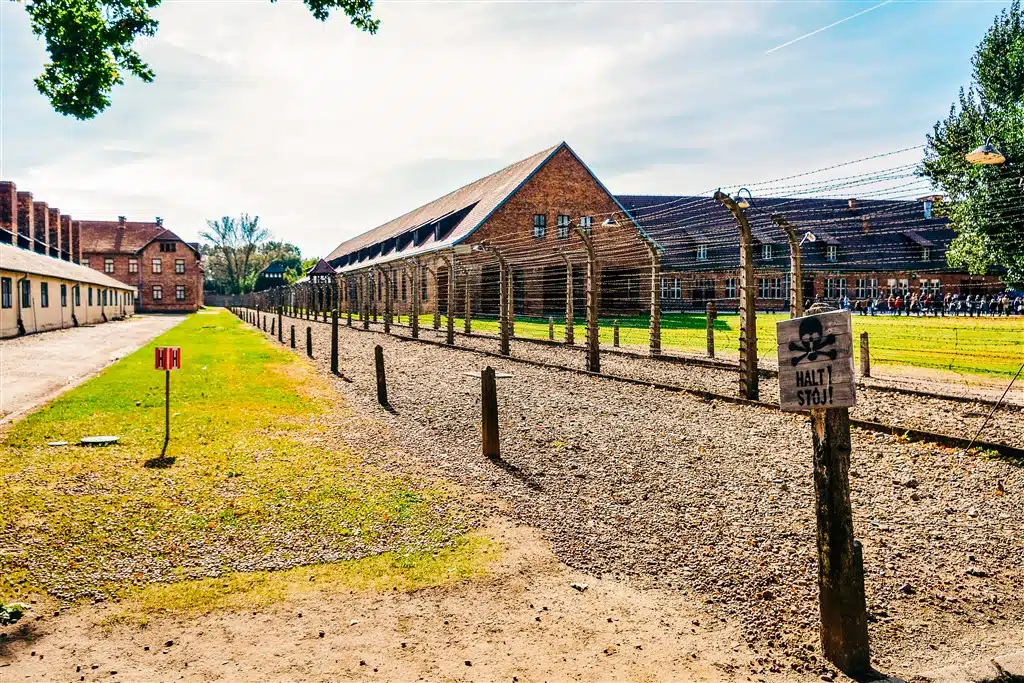Halt signboard in Auschwitz