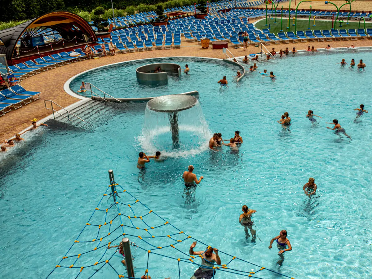 chocholow-outdoor-thermal-baths Outdoor thermal pools in Chocholow feature fun water features, a rope climbing rig and the famous donut-shaped pool