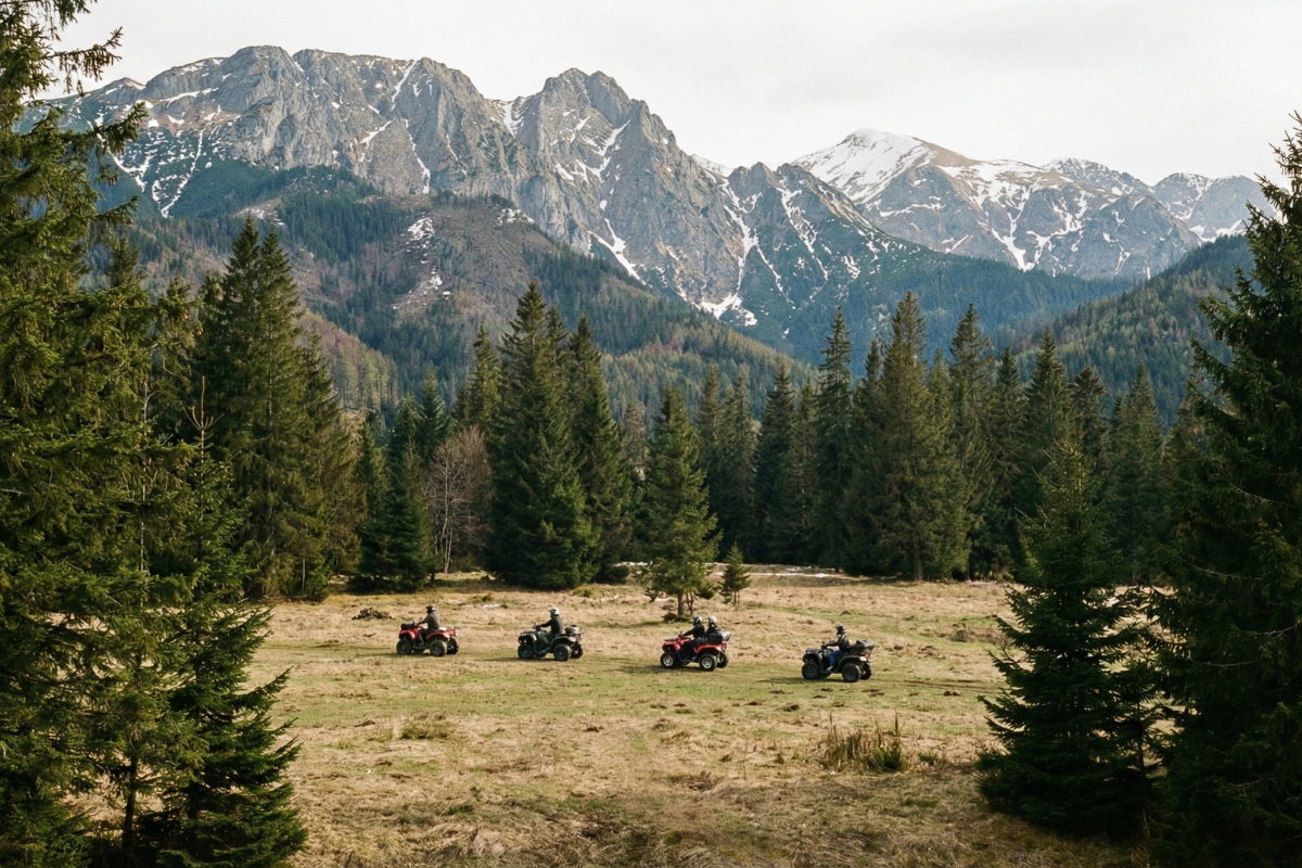 Quad Biking in a Tatra Valley Meadow Quad biking across a mountain meadow in the Tatra Mountains near Zakopane